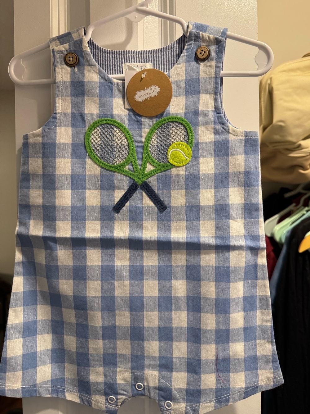 Mud Pie Blue and White Gingham Tennis Romper
